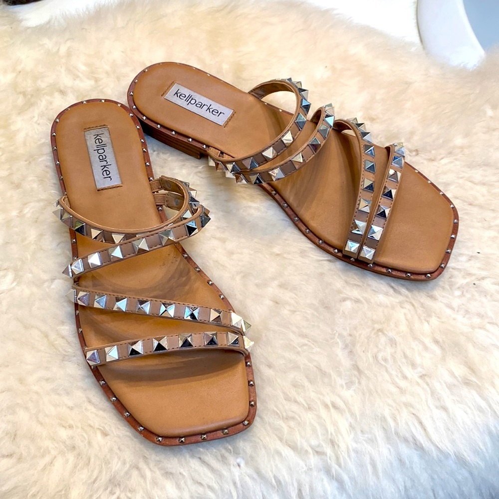 Tan studded slip on sandals - Picture 4 of 4